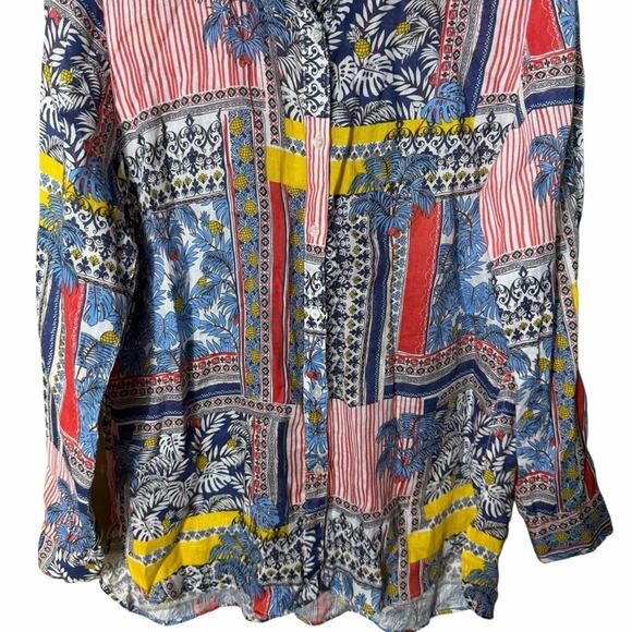 J. McLaughlin Brit Linen Long Sleeve Button Down in Palm Park Size Medium - Picture 8 of 13